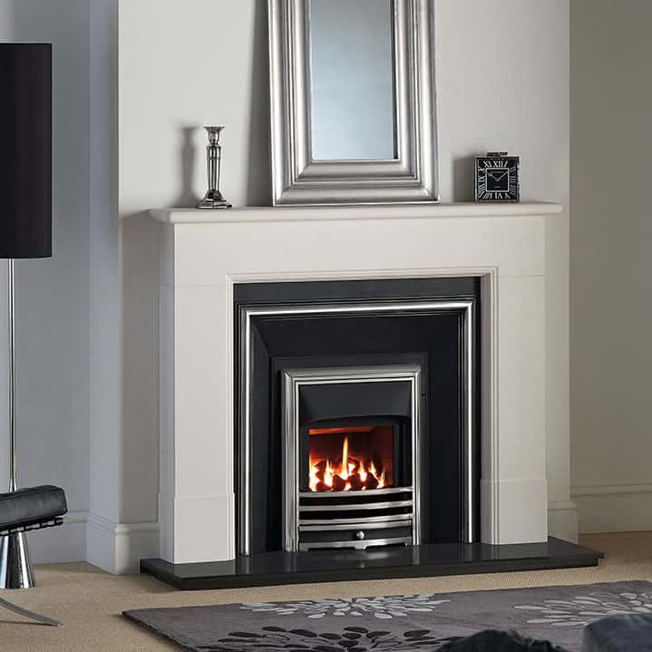 Hanwell limestone surround with inset gas fire